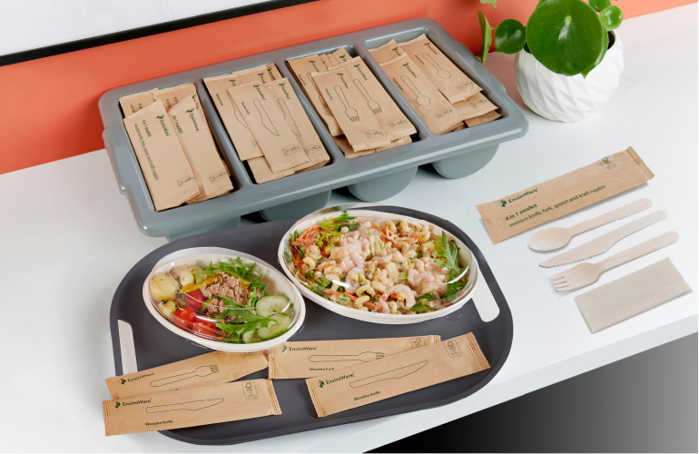 Dining in the new normal with sustainable and hygienic wrapped wooden cutlery